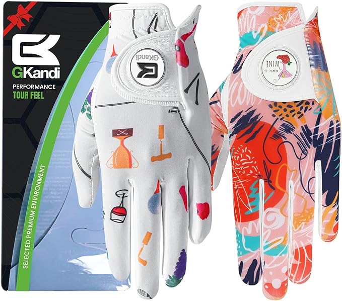 Ladies Golf Gloves Women Right Handed Golfer Left Hand Value 2 Pack with Ball Marker Leather All Weather Grip Breathable Soft Gift Set