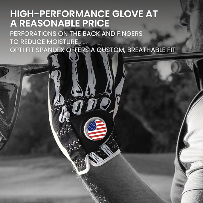 FINGER TEN Golf Gloves Men Right Handed Golfer Left Hand with Ball Marker 2 Pack Leather Breathable Comfortable Weathersof Grip Size Small Medium ML Large XL