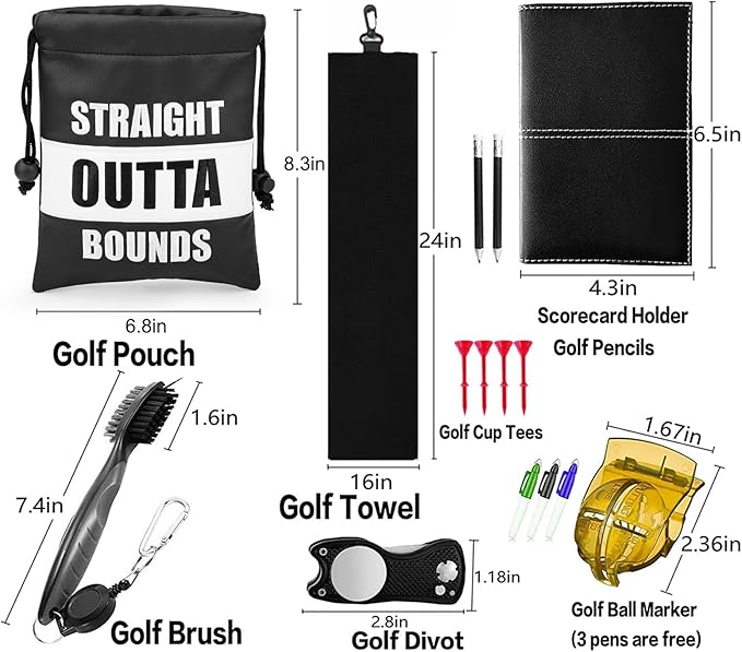 Golf Valuables Pouch, Leather Golf Tee Pouch with Drawstring Closure Golf Ball Handbag Portable Ball Pouch Golf Accessories for Men Women