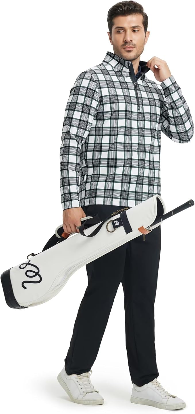 M MAELREG Quarter Zip Golf Pullover Men Dry Fit Long Sleeve Performance Wicking 1/4 Zip Full Print Pullover Mens Sweatshirt