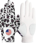 Amy Sport Womens Golf Glove with Ball Marker Rain Left Right Hand Leather Printed Pack, Ladies Golf Gloves All Weather Grip Breathable Soft Size Small Medium Large XL