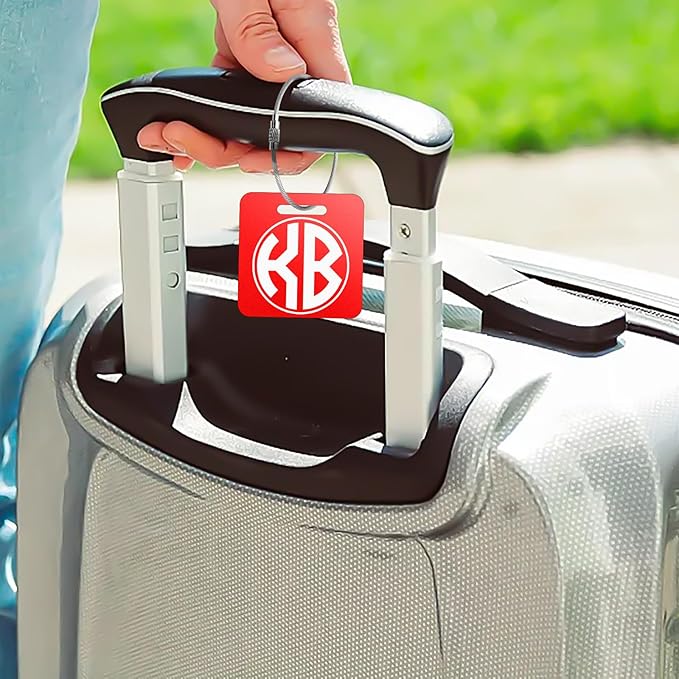 Personalized Monogram Luggage Tags for Suitcases - Metal Engraved Custom ID Luggage Name Tag Pink Black - School Bag Backpack Tags for Kids Women Golf Sport Baggage Travel Essentials