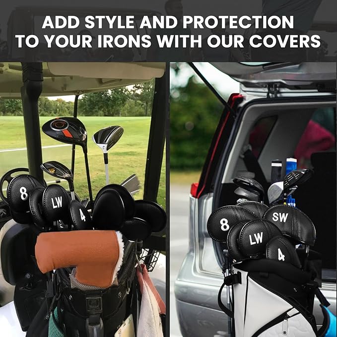 Golf Club Covers Iron Value 12 Pack Stylish Synthetic Leather Headcover, Embroidery Numbers Head Covers Universal Protector Fit Main Iron Wedge Clubs, Accessories Travel for Men Women