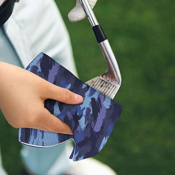 Navy Camo Golf Towel with Carabiner Clip 24"x16" Purple Blue Camouflage Golf Towels for Golf Bags Microfiber Waffle Funny Golf Rag for Disc Balls Clubs Golfs Accessories for Men Women Dad