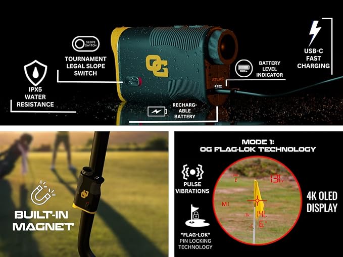 OMADA GOLF Atlas Rangefinder with Slope | Rechargeable Golf Range Finder | Built-in Magnet & Water-Resistant Golf Rangefinder