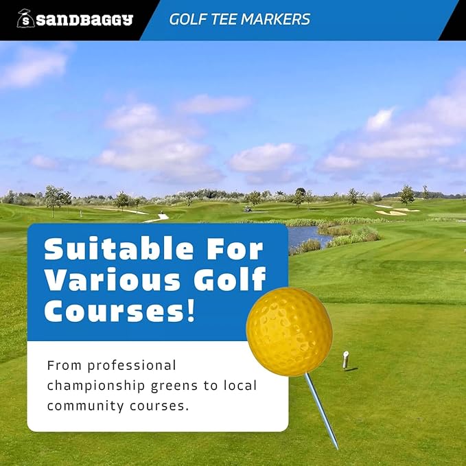 Sandbaggy Plastic Tee Markers for Golf Course (UV Resistant) - Steel Spike - Safety Caps Included