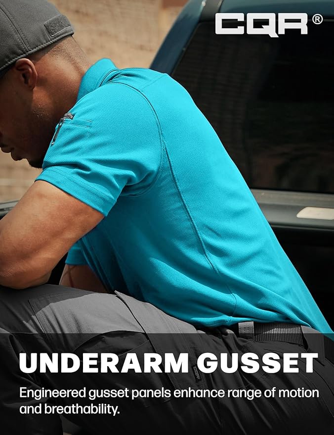 CQR Men's Polo Shirts, Tactical Short Sleeve Golf Performance Shirts, Lightweight Dry Fit UPF 50+ Pique