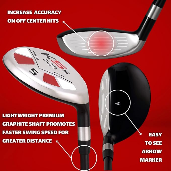 Senior Men’s Majek Golf All Hybrid Complete Full Set, which Includes: #5, 6, 7, 8, 9, PW +SW Senior Flex Right Handed New Utility “A” Flex Club