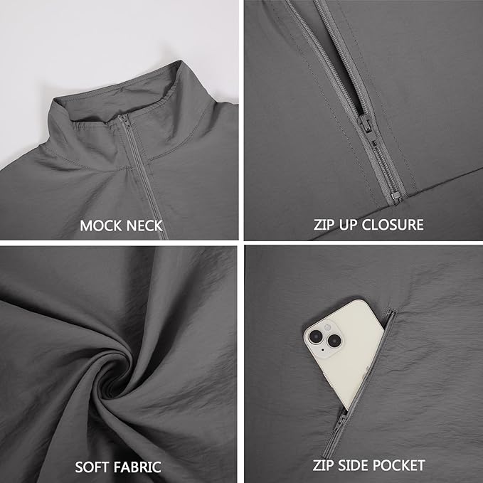 Aulemen Men's Casual Quarter Zip Pullover Golf Windbreakers Athletic Lightweight Jacket Hiking Running Sweatshirt with Pocket