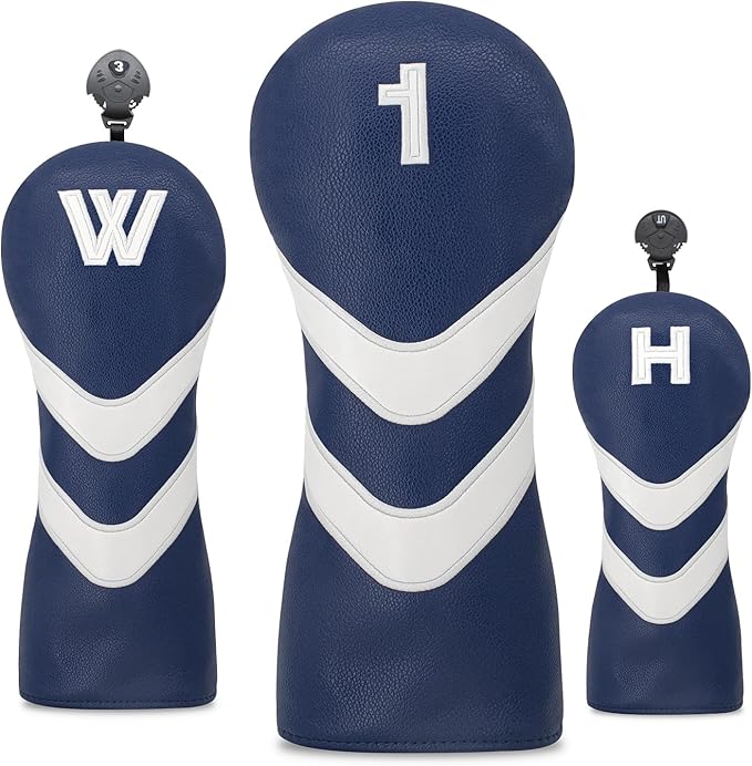Golf Head Cover Golf Club Blue Leather Headcovers Set Fits Driver Fairway Wood Hybrid Utility Putter Iron Wedge Headcover.