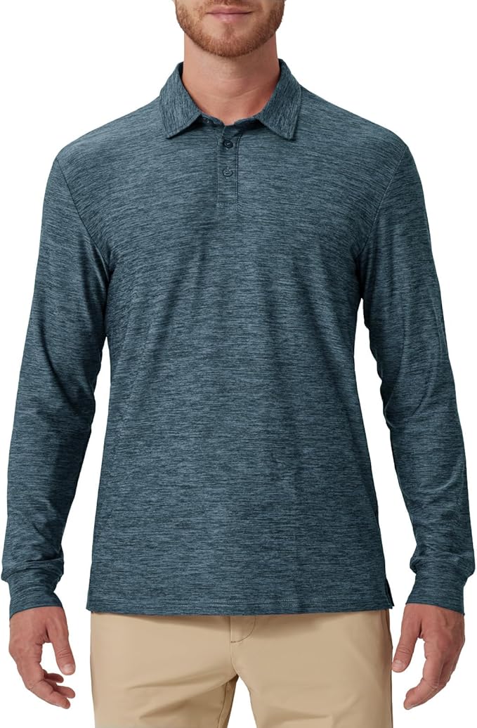 NAVISKIN Men's Polo Shirts Long Sleeve Golf Shirts with Collar UPF 50 SPF Shirt for Men Quick Dry Moisture Wicking