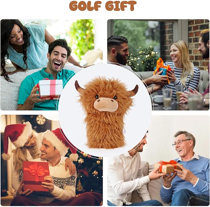 Highland Cow Driver Headcover,Funny Animal Golf Clubs Driver Head Cover, Golf Gift for Men Women