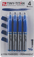 Tiny-Titan Mini Markers, Keychain Clip, Golf Ball Marker, Clip On Nurse's Badge - BLUE Ink - Fine Point - 4 Pens