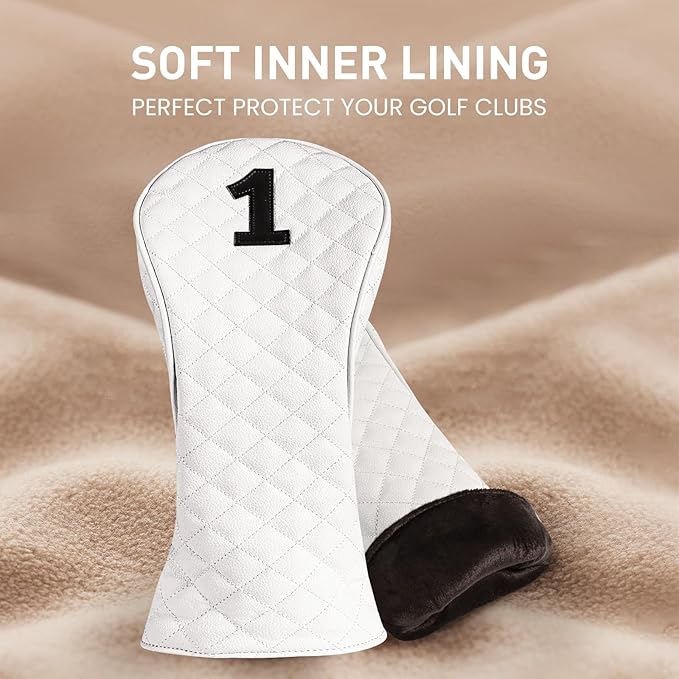 FINGER TEN Golf Club Head Covers for Woods Driver Fairway Hybrid with Interchangeable Number Tag 1 3 5 Premium Leather Headcovers for Women Men