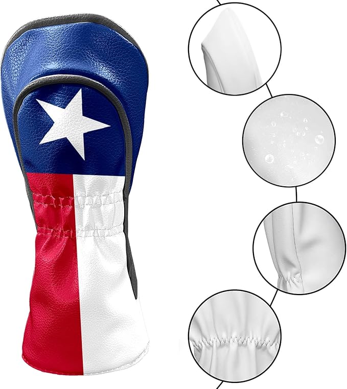 Golf Club Covers Texas State Lone Star Flag Golf Club Head Covers for Driver Fairway Woods Clubs Premium Leather, Waterproof Golf Headcovers with Anti-Scratch Lining for Men Women