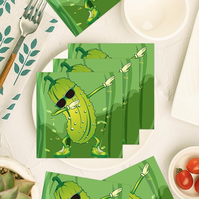 Pickle Party Napkins Decorations, Disposable Paper Pickle Napkins Supplies Pack of 50, Funny Birthday Party Baby Shower Decor Size 6.5 Inch