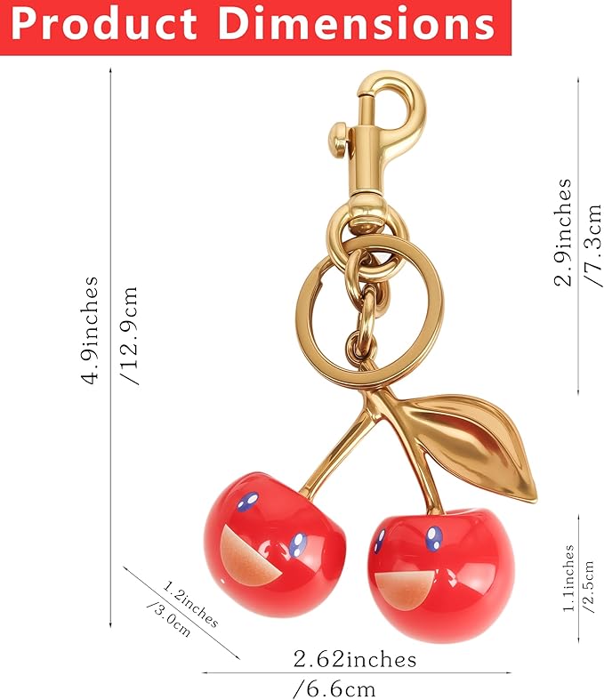 Cherry Bag Charm Purse Handbag Charm Cherry Car Accessories KeyChain Gift for Women Mothers Day Christmas Valentine