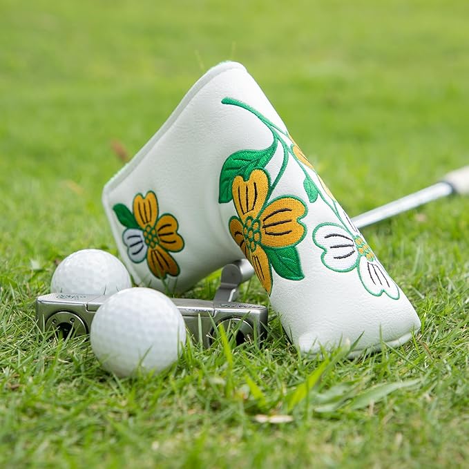 Golf Blade Putter Cover, Flower Elegant Embroidery Premium Leather Golf Blade Putter Headcover Putter Head Covers Fits Most Blade Putter