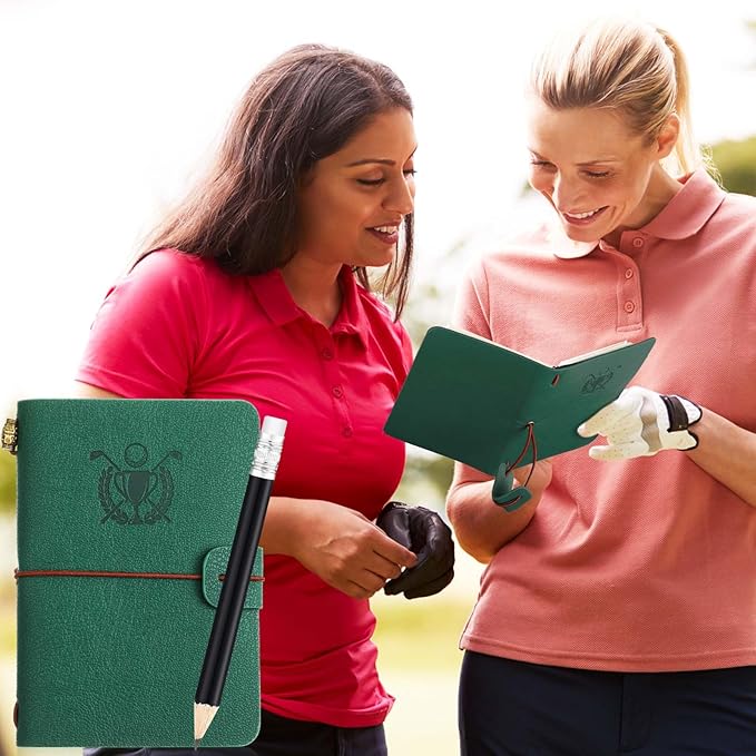 Yexiya Golf Scorecard Book with Pencil Leather Golf Journal Scorecard Holder Accessories Notebook Log Book Pocket Scorebook Gifts for Men Golfers, Sports and Outdoor Club Accessories