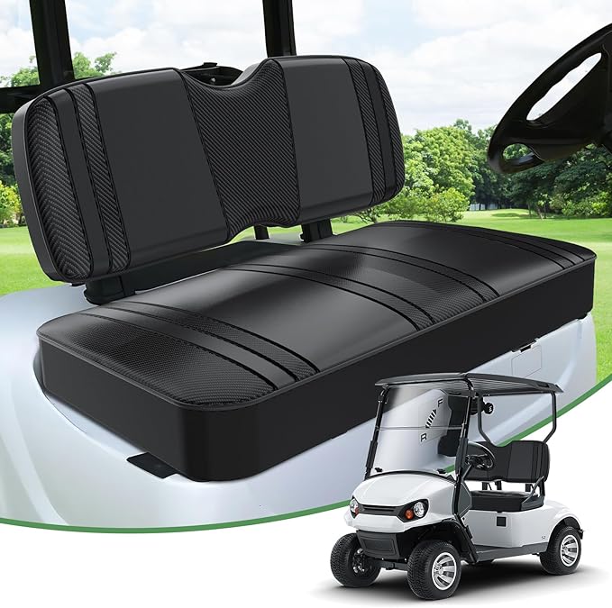 T TGBROS Golf Cart Seat Covers Fit for Yamaha Club Car EZGO Ordinary Front Rear Seat Cushion Waterproof Vinyl Leather Breathable Comfortable Replacement Black Seat Cover Anti-Scratch