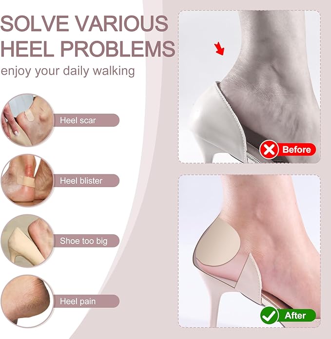 Heel Pads for Shoes:That are Too Big, Heel Cushion for Womens Shoes Soft High Heel Comfort Pads Heel Protectors for Loose Shoes, Stop Heel Pain, Heel Blisters(4 Pairs)