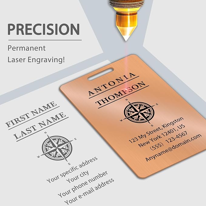 Custom Stainless Steel Luggage Tags (2 Pack) - Personalized Laser Engraved Luggage Tag, Waterproof Durable, for Bags, Backpack Travel, Suitcases (Rose Gold)