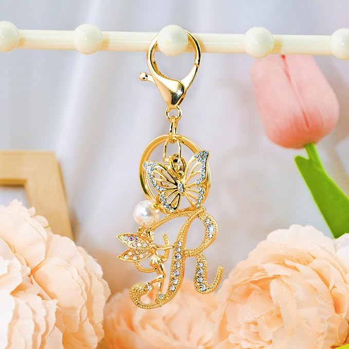 Initial Keychain Bag Charm Women Purse Charms for Handbags Accessories Charm for Wallet Butterfly Pendant for Girls