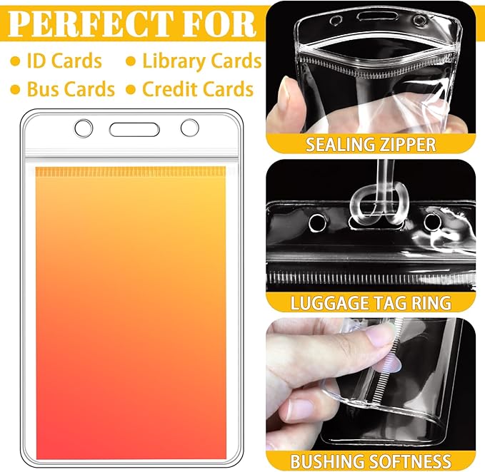 24 Pieces Plastic Luggage Bag Tag Holder Badge Label Tag Holder Clear ID Card Holder with 24 Pack Luggage Tag Loop Straps for Office Business Travel Supplies