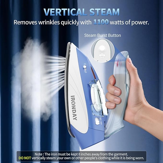 1100W Mini Travel Iron with Steam for Clothes with Dual Voltage, 2.7oz Water Tank,Temperature Control, Non-Stick Soleplate, Folding Handle,Portable Small Iron for Sewing,Quilting and Handcraft