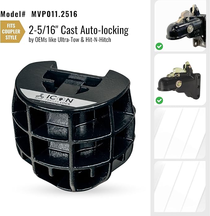 ICON Trailer Lock for 2-5/16 inch couplers | Secures high Value Utility Trailers/Travel Trailers/RV/Boat/Toy Haulers