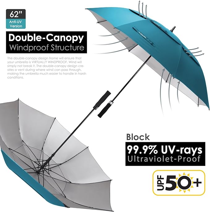 ZEKAR 54/62/68 inch Rain/Sun Windproof Large UV Protection Golf Umbrella