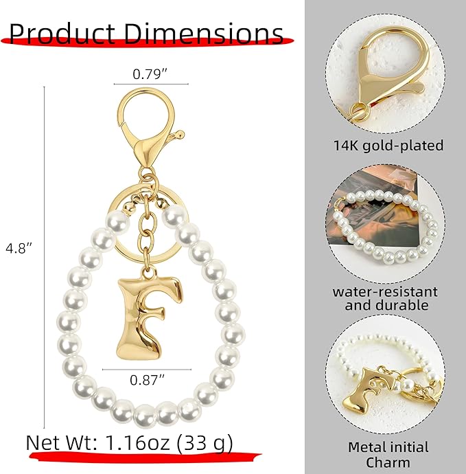 Gold Bubble Heart, Cherry, Bow & More Designs Letter Initial Keychain Bag Charms – Cute Purse Charms for Handbags