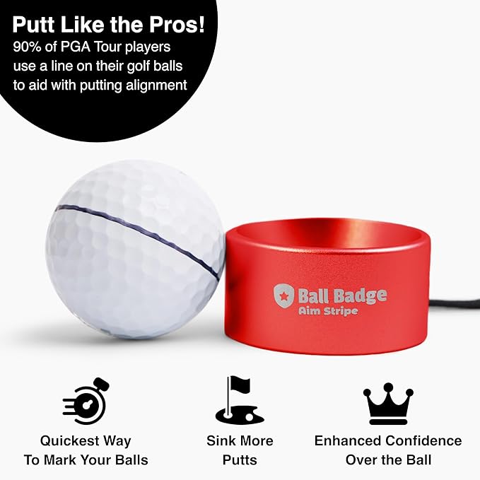 Ball Badge Aim Stripe - 360 Degree Golf Ball Line Marker Kit with Golf Bag Attachment for Perfect Alignment and Precision Putting