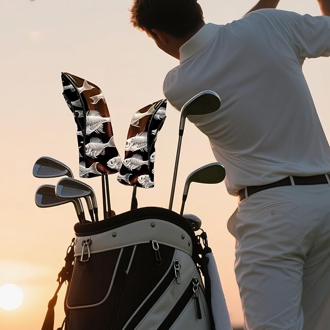 Golf Club Covers PU Leather Waterproof Golf Club Head Covers for Fairway Woods and Driver White Fishbone Pattern Driver Cover Suitable for Most Brands
