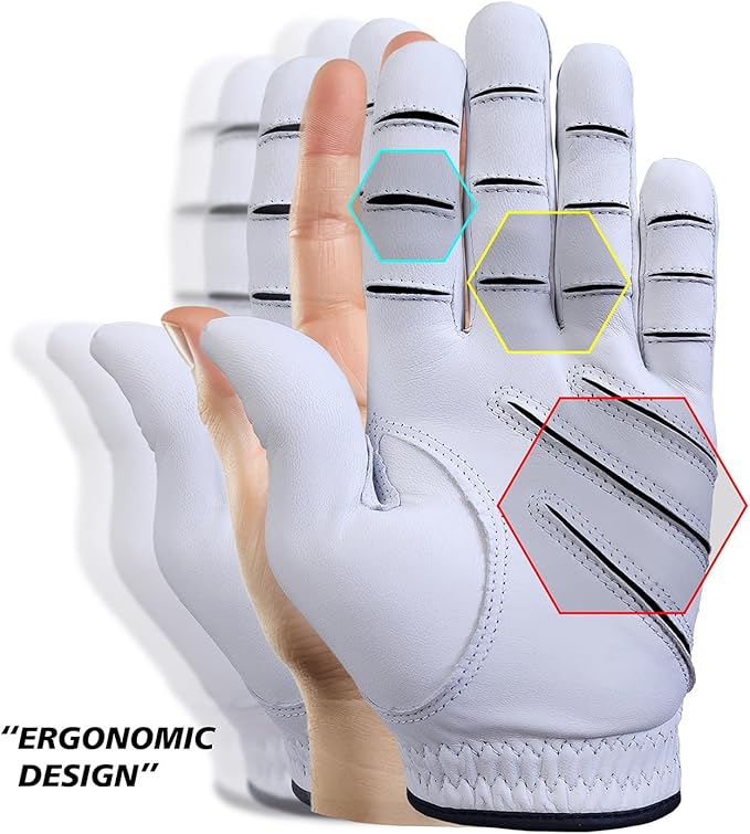 MONKEY GRIP 3D Golf Glove Premium Cabretta Leather Power Good Grip Soft Fit Easy Grip Line Non Slip No Slice Long Distance All Weather Rain Grip