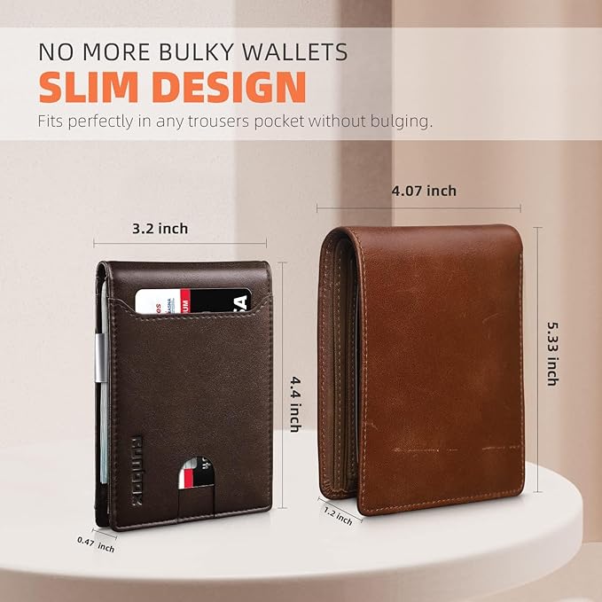 RUNBOX Money Clip Wallets for Men,Slim Leather Mens Bifold Wallet,RFID Blocking Front Pocket Wallet,Thin Credit Card Holder with Gift Box