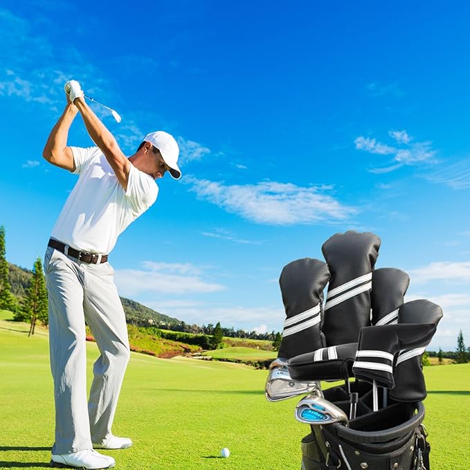 Golf Club Covers,4pcs or 1pc Golf Headcovers for Woods and Driver Fairway Hybrids Women Men - Premium PU Leather with Interchangeable Tags & Magnetic Blade and Mallet Putter Covers