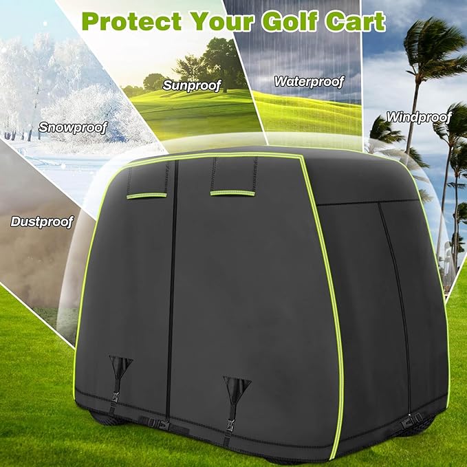 2/4 Passenger Golf Cart Cover Fits EZGO, Club Car, Yamaha Golf Carts with Reflective Strips, All Weather Protection/Waterproof/Snowproof/Windproof/Sunproof/Full Gold Cart Covers