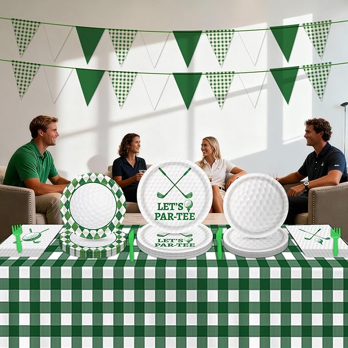Golf Party Decorations Include Plates, Napkins, Forks, Banner, Tablecloth — Sports Birthday or Baby Shower Golf Birthday Decorations, Serves 24