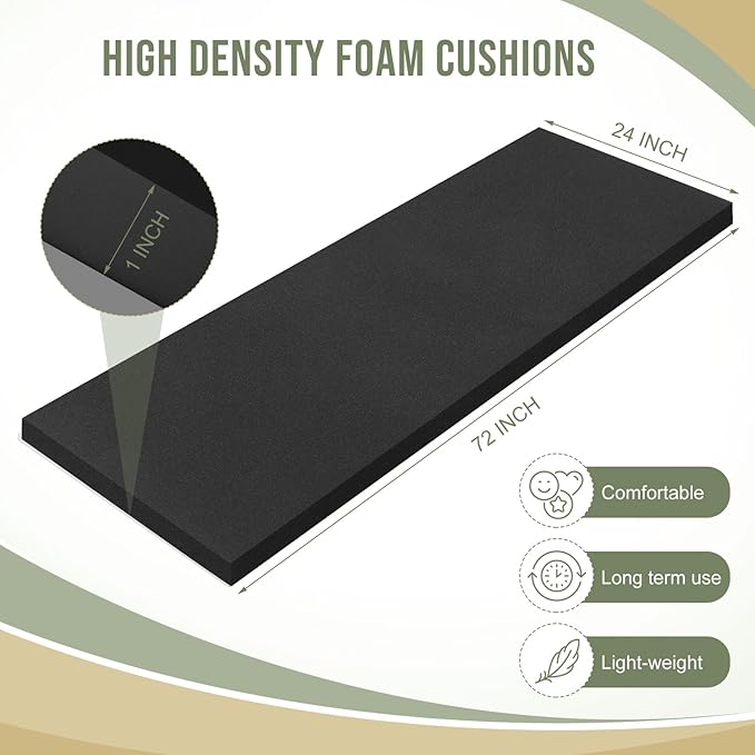 Frienda 2 Pcs Upholstery Foam 1" x 24" x 72" High Density Cushion Black Polyurethane Craft Foam Padding for Seat Replacement DIY Projects Chairs Headboards Sofas Home