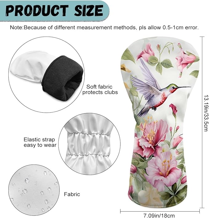 Golf Club Head Covers for Club Protective, Waterproof PU Leather Driver Fairway Wood Hybrid Head Cover