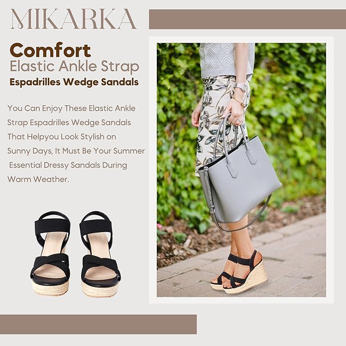 mikarka Women's Open Toe Espadrilles Wedge Sandal Slip On Elastic Ankle Strap Platform Sandals Dressy Comfortable Wedges Shoe