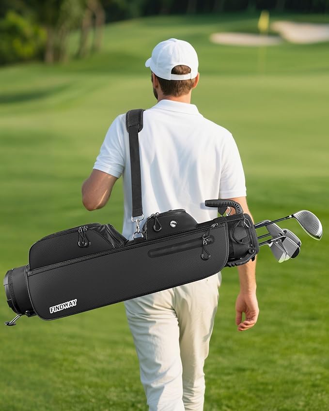 Findway Small Golf Bag Lightweight Pitch and Putt Golf Bag with Stand, Adjustable Dual Straps, Golf Stand Bag for Extra Storage in a Smaller Size, Golf Gifts for Men and Women