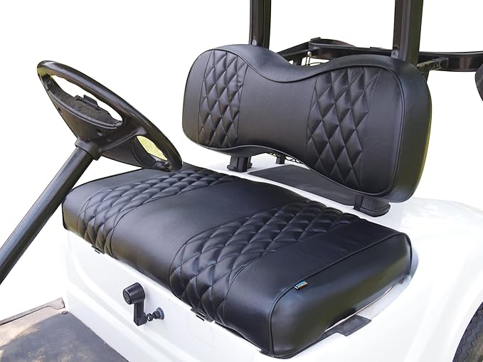 Huskey 4PCS Golf Cart Front Seat Covers for EZGO Medalist/TXT 94-13 Custom Two-Tone Black Diamond Stitching with Black Piping, Marine Grade Vinyl Material, Staple on Design