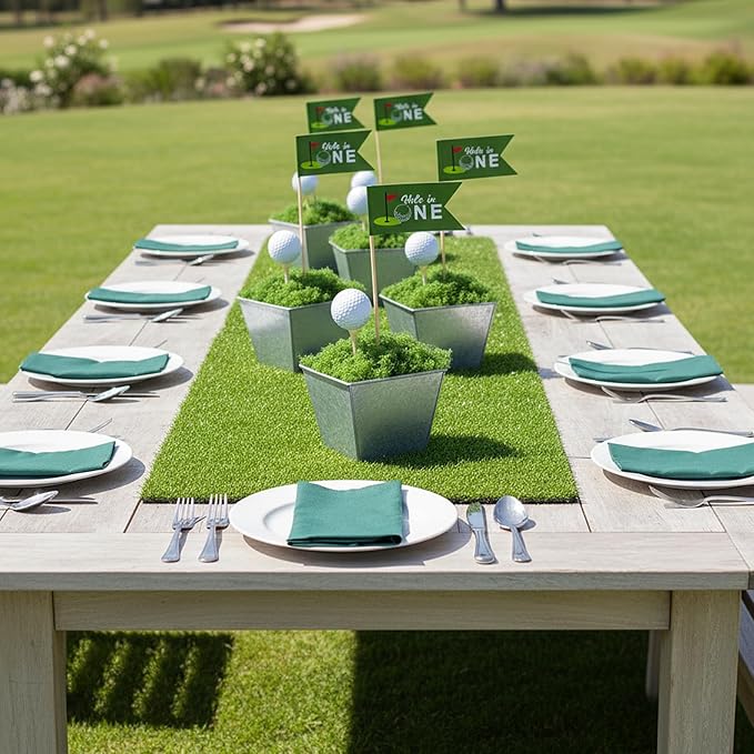 6 Set Golf Party Table Decorations Kit Party Supplies Includes Mini Golf Iron Bucket White Artificial Moss Lawn Flag Centerpiece Wooden Peg for Birthday Sport Themed Desk Rugby Favor (Square)