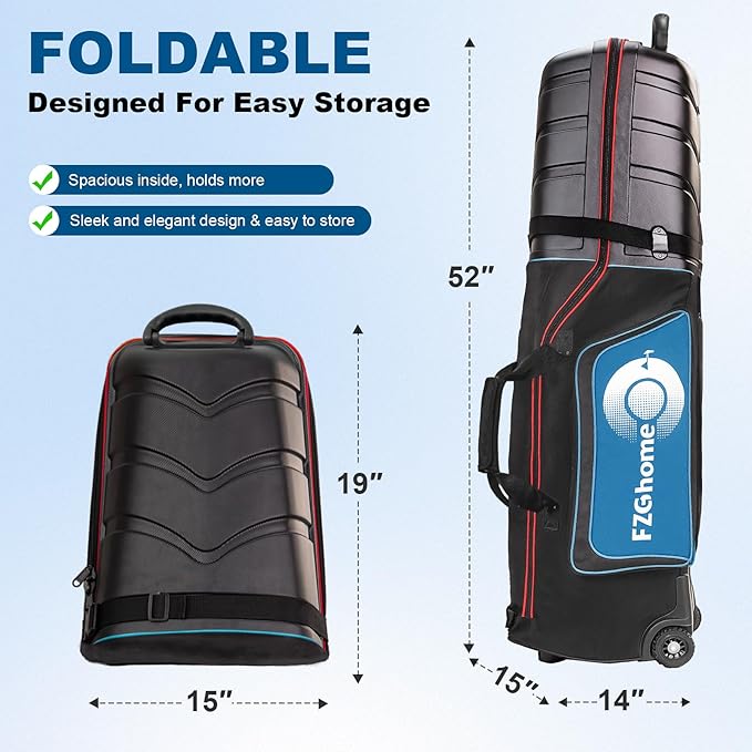 Golf Travel Bags for Airlines with Hard Case Top & Wheels, Hard Shell Top Protect Golf Club, Made of 1680D Heavy Duty Oxford, Internal Strap for Fixing, Lightweight and Easy to Maneuver