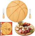 Basketball Cheese Board Gift Set Party Favor Prizes Charcuterie Wood Board with Knives and Box Father Day Gift for Dad Grandpa Party Tournament Game(Bamboo Wood, Basketball)