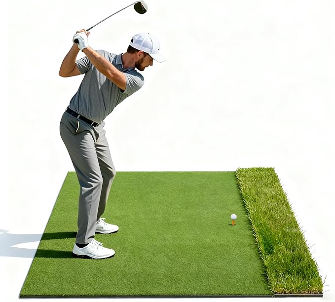 Dual-Turf Golf Trainining Mat, 5X4FT Thickened Indoor Golf Mat, 31/36mm Fairway & Rough Turf Chipping Swing for Backyard Garage,Outdoor (31/36mm Turf)