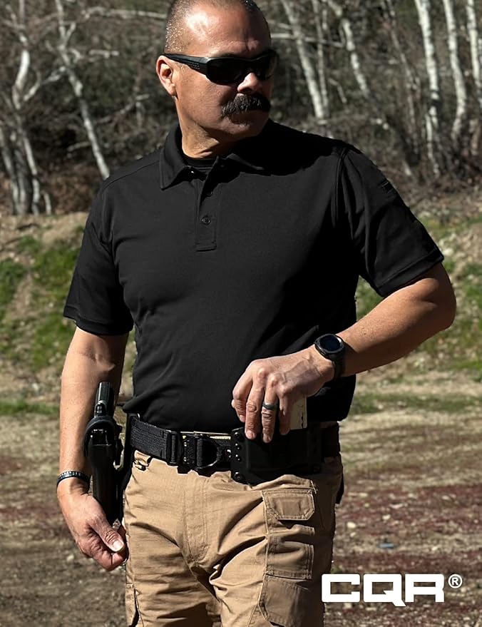 CQR Men's Polo Shirts, Tactical Short Sleeve Golf Performance Shirts, Lightweight Dry Fit UPF 50+ Pique