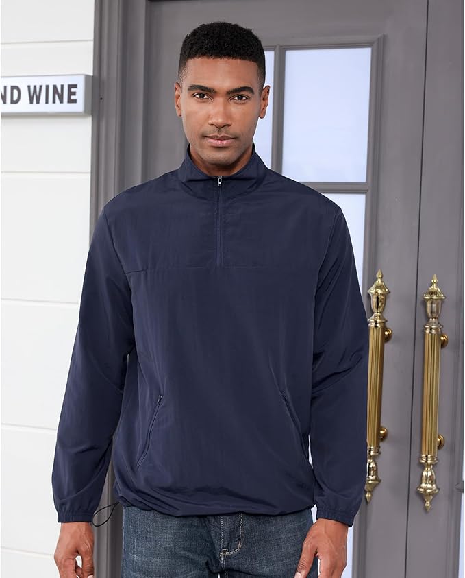 Aulemen Men's Casual Quarter Zip Pullover Golf Windbreakers Athletic Lightweight Jacket Hiking Running Sweatshirt with Pocket